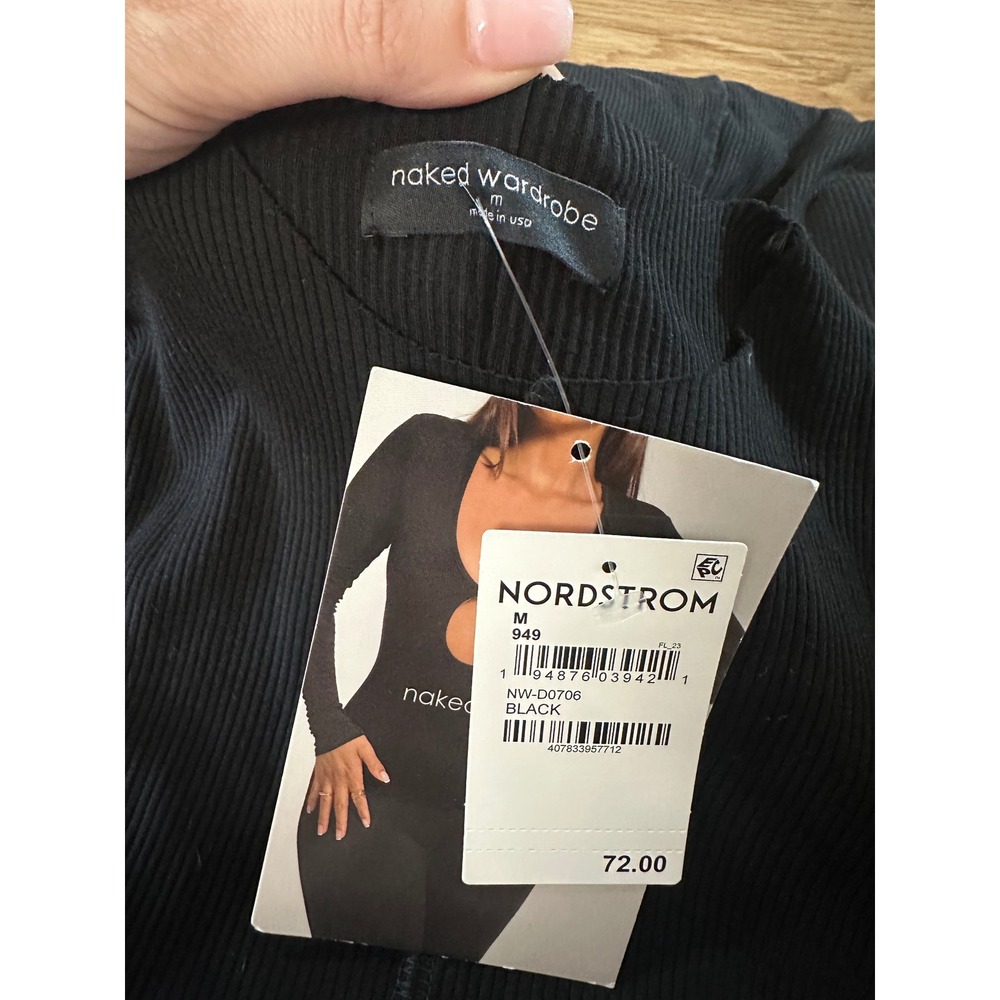 Naked Wardrobe Womens M Black Ribbed Long Sleeve Bodycon Maxi Dress NWT - Picture 3 of 4